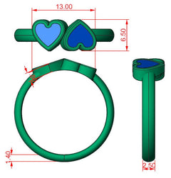 9ct White Gold Ashes Dual Heart Memorial Ring