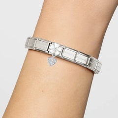 Nomination White Flower And Cubic Zirconium Heart Charm