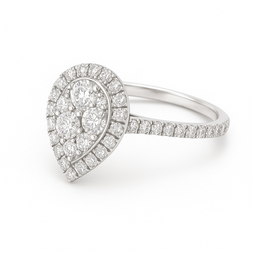 1.04ct Laboratory Diamond Pear Shaped Halo Cluster Ring