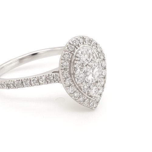1.04ct Laboratory Diamond Pear Shaped Halo Cluster Ring