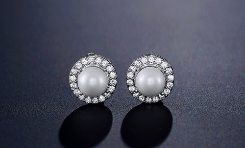 Odette Pearl & Crystal Halo Bridal Stud Earrings