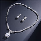 Haisley Teardrop Halo & Floral Cluster Crystal Earrings and Necklace Set