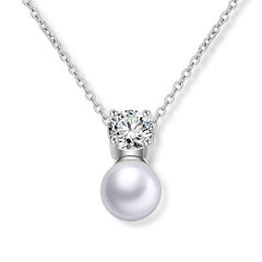 Nevya Pearl & Solitaire Crystal Bridal Necklace