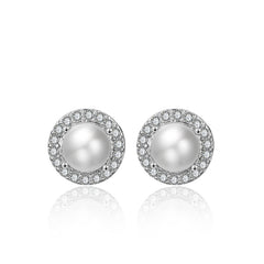 Odette Pearl & Crystal Halo Bridal Stud Earrings