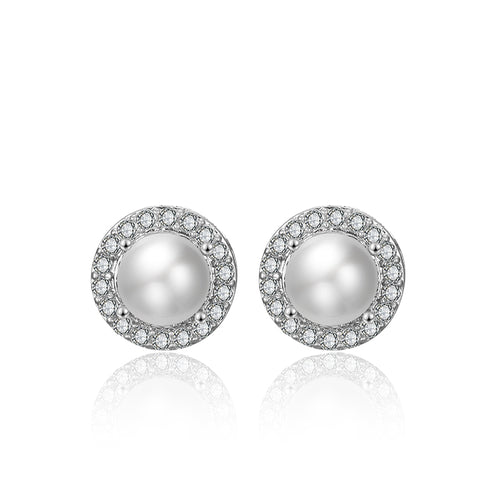 Odette Pearl & Crystal Halo Bridal Stud Earrings