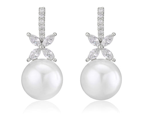 Esmé Pearl & Floral Marquise Crystal Bridal Earrings