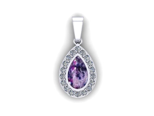 9ct White Gold Ashes Pear CZ Memorial Pendant