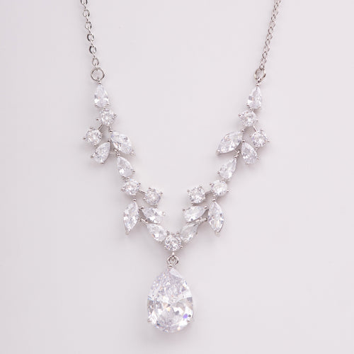 Ivy Floral Teardrop Crystal Bridal Necklace