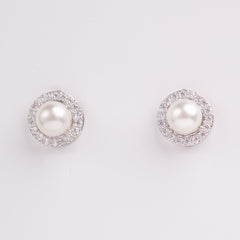 Odette Pearl & Crystal Halo Bridal Stud Earrings