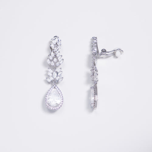 Eloise Tear Drop Halo & Marquise Crystal Bridal Clip On Earrings