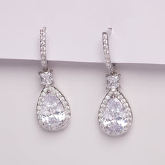 Adina Tear Drop Halo & Princess Crystal Bridal Earrings