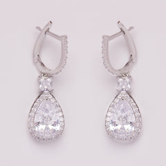 Adina Tear Drop Halo & Princess Crystal Bridal Earrings