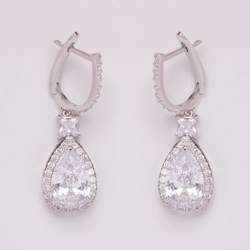 Adina Tear Drop Halo & Princess Crystal Bridal Earrings