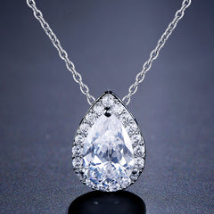 Isla Tear Drop Halo Crystal Bridal Necklace