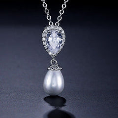 Celeste Pear Pearl & Crystal Halo Bridal Necklace