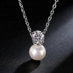 Nevya Pearl & Solitaire Crystal Bridal Necklace