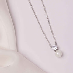 Nevya Pearl & Solitaire Crystal Bridal Necklace