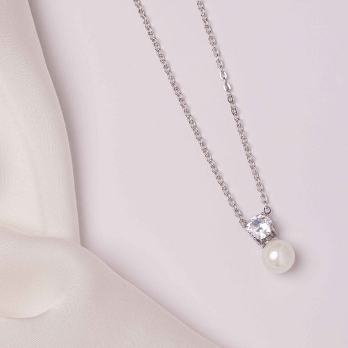 Nevya Pearl & Solitaire Crystal Bridal Necklace