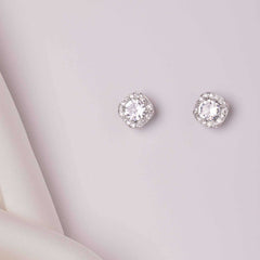Ophelia Square Halo Crystal Bridal Stud Earrings