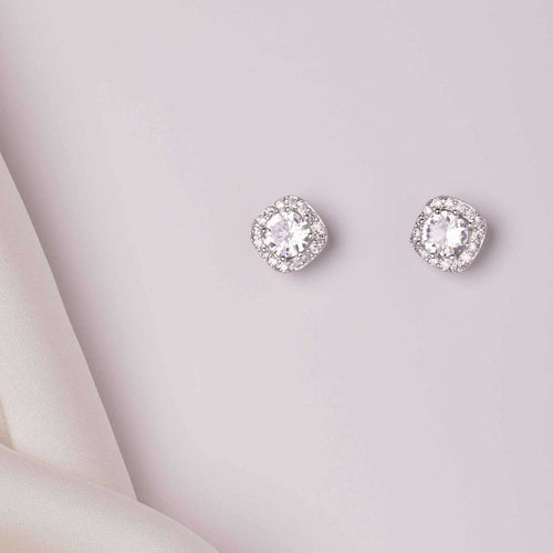Ophelia Square Halo Crystal Bridal Stud Earrings