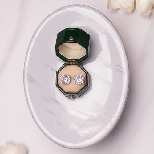 Ophelia Square Halo Crystal Bridal Stud Earrings