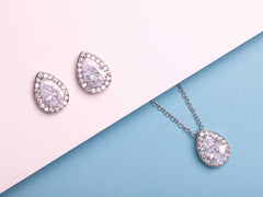 Isla Teardrop Halo Crystal Stud Earrings & Necklace Set