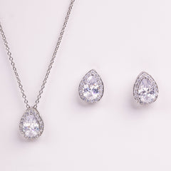 Isla Teardrop Halo Crystal Stud Earrings & Necklace Set