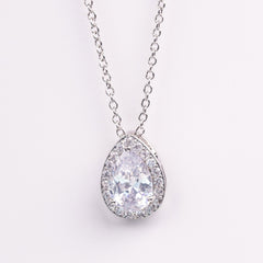 Isla Tear Drop Halo Crystal Bridal Necklace