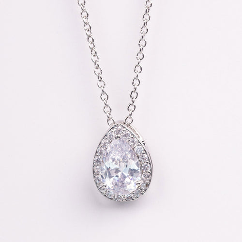 Isla Tear Drop Halo Crystal Bridal Necklace