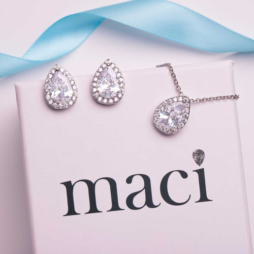 Isla Teardrop Halo Crystal Stud Earrings & Necklace Set
