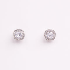 Ophelia Square Halo Crystal Bridal Stud Earrings