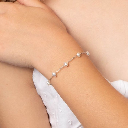 D for Diamond Pearl Station Bracelet with Diamond