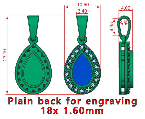 9ct White Gold Ashes Pear CZ Memorial Pendant