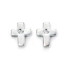 D for Diamond Cross Stud Earrings with Diamond