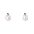 D for Diamond Pearl Stud Earrings with Diamond