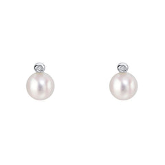 D for Diamond Pearl Stud Earrings with Diamond