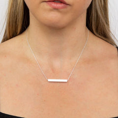 Silver Satin Finish Horizontal Engravable Bar Necklace