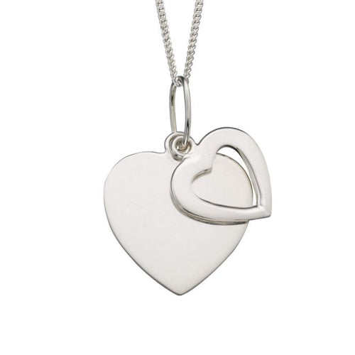 Silver Double Heart Engravable Pendant