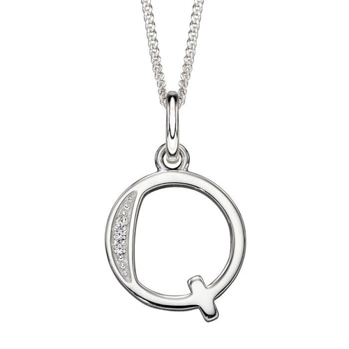 Silver Initial Pendant with CZ