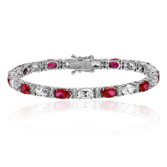 Silver & Co London Oval Simulated Ruby & Cubic Zirconium Bracelet