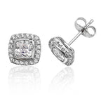Silver & Co London Sterling Silver Square Cubic Zirconium Stud Earrings.