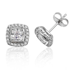 Silver & Co London Sterling Silver Square Cubic Zirconium Stud Earrings.