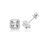 Silver & Co London Sterling Silver Claw Set Halo Style Square Cubic Zirconium Stud Earrings