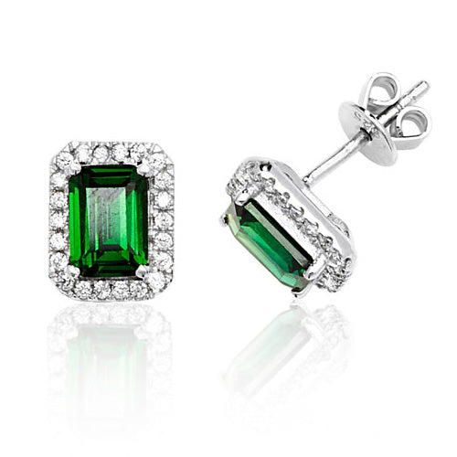 Silver Co London Sterling Silver Cubic Zirconium Simulated Emerald Stud  Earrings