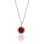 Silver & Co London Sterling Silver Cubic Zirconium and Simulated Ruby Halo Cluster Necklace