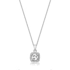 Silver & Co London Sterling Silver Claw Set Halo Style Square Cubic Zirconium Pendant And Chain