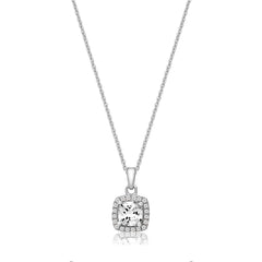 Silver & Co London Sterling Silver Claw Set Halo Style Square Cubic Zirconium Pendant And Chain