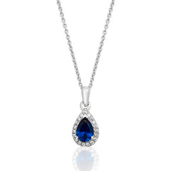 Silver & Co London Sterling Silver Cubic Zirconium And Simulated Sapphire Pear Halo Cluster