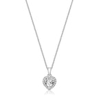 Silver & Co London Sterling Silver Claw Set Halo Style Heart Cubic Zirconium Pendant & Chain