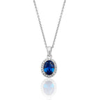 Silver & Co London Sterling Silver Cubic Zirconium And Simulated Sapphire Halo Cluster Necklace